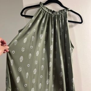 Ann Taylor sleeveless top. Green color with white designes.